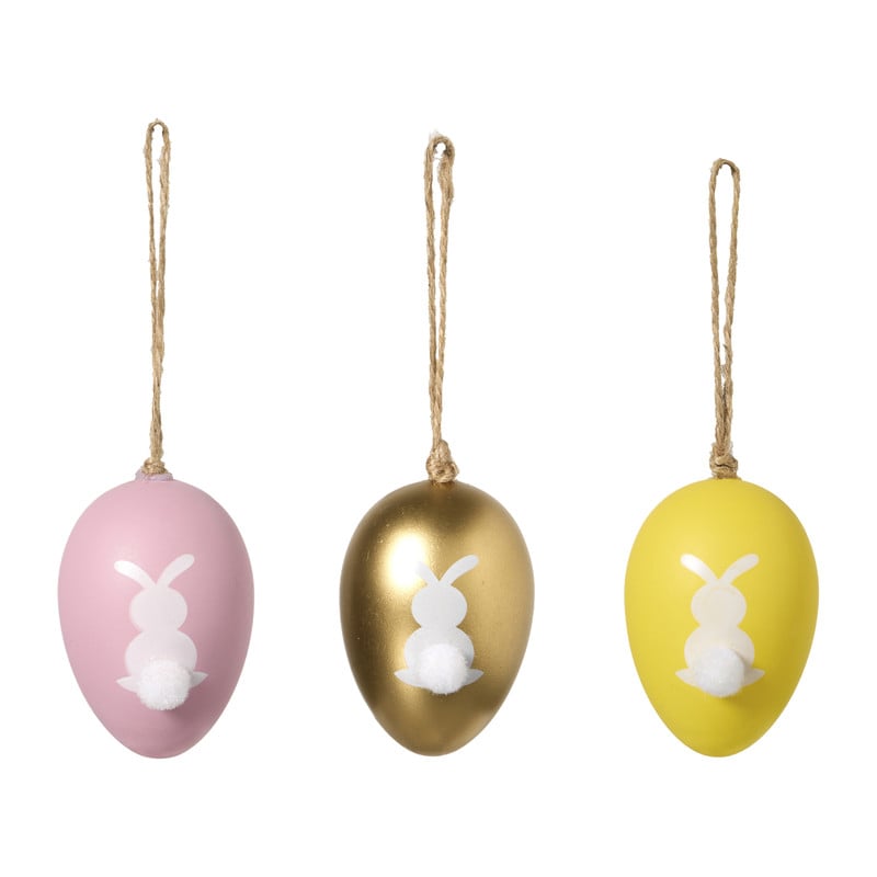 Hanger ei haas pompom - goudkleurig/wit - set van 6
