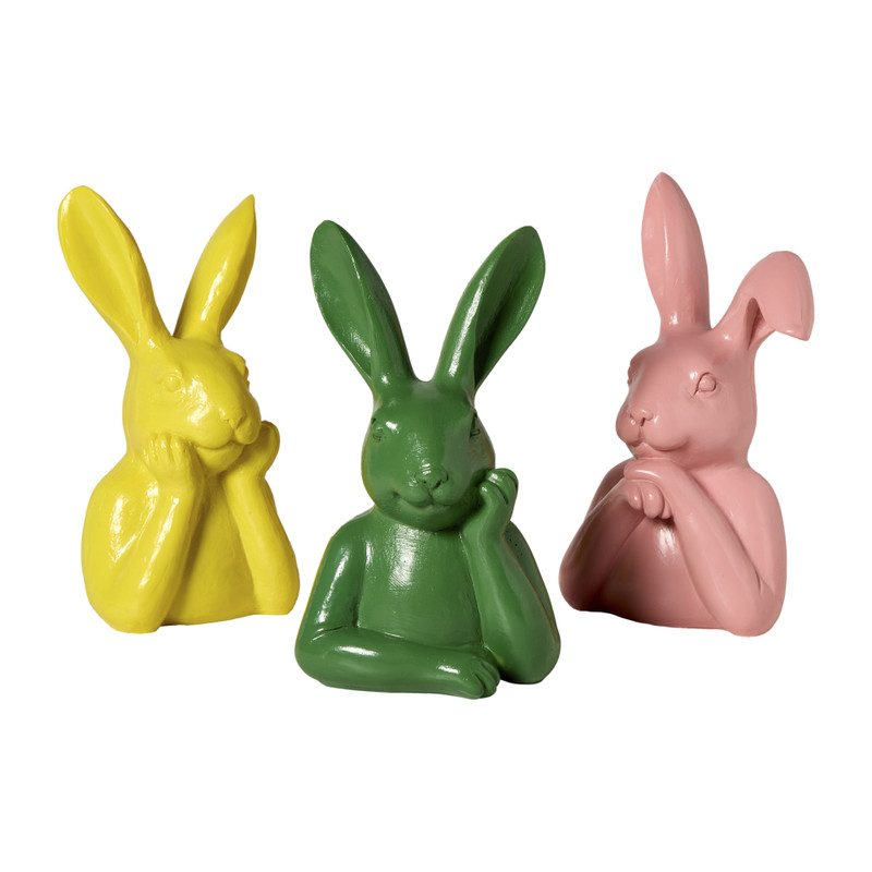 Beeldje haas - roze - 15.5x8.5x7 cm