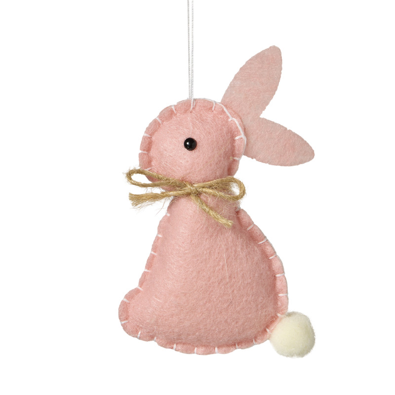 Hanger konijn vilt - roze - 11 cm