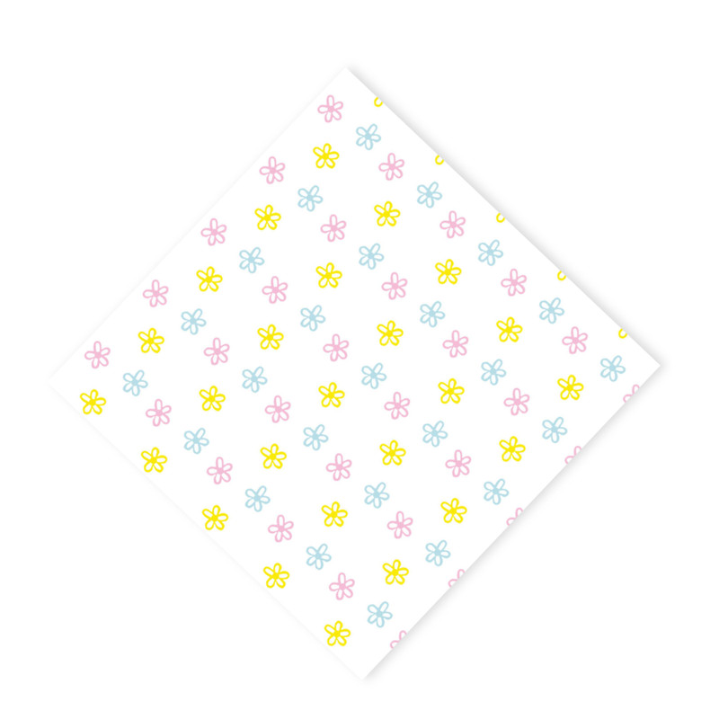 Servetten bloem set van 12 - wit/roze/geel - papier - 33x33 cm