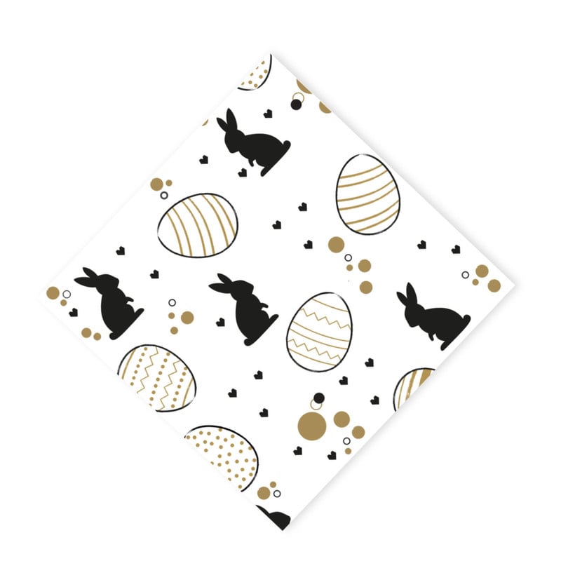 Servetten paashaas set van 12 - wit/goud/zwart - papier - 33x33 cm