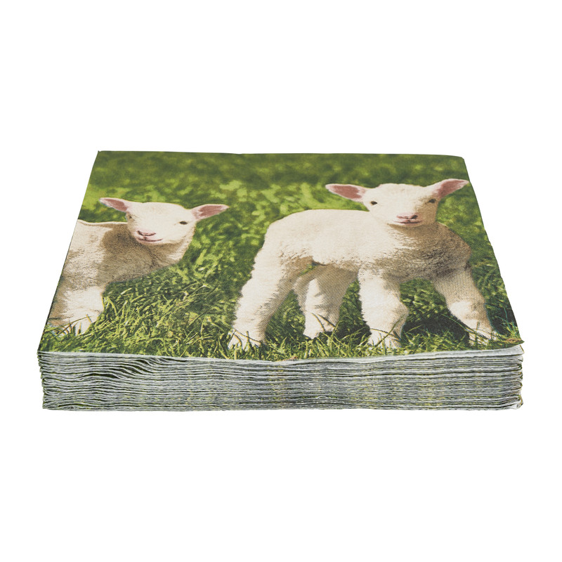 Servetten schaap in het gras  - 16.5x16.5 cm - set van 20