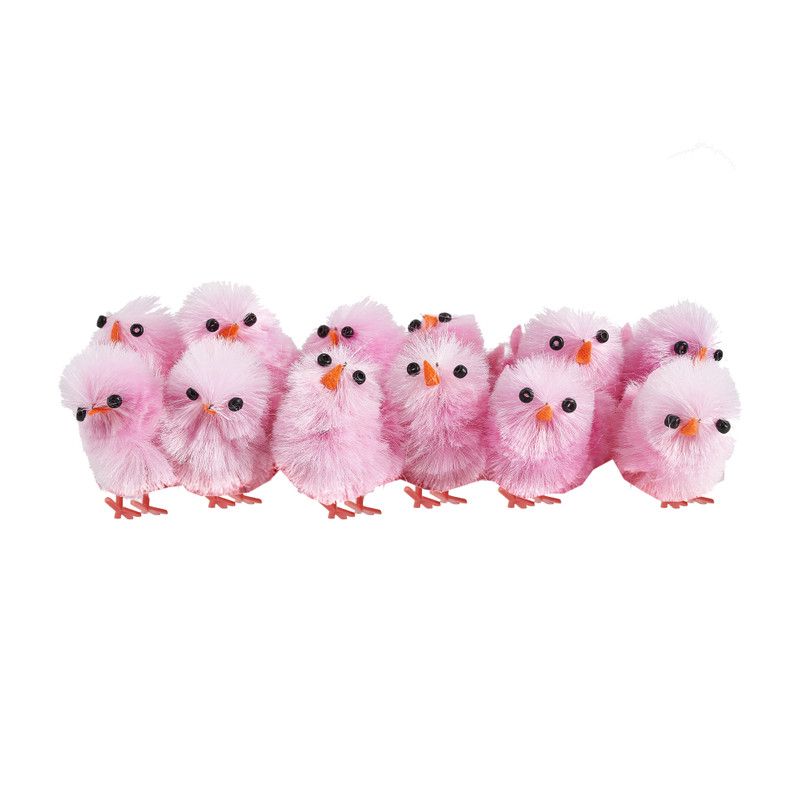 Chenille kuikens - roze - 12 stuks