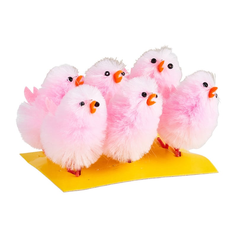 Chenille kuikens - roze - 6 stuks