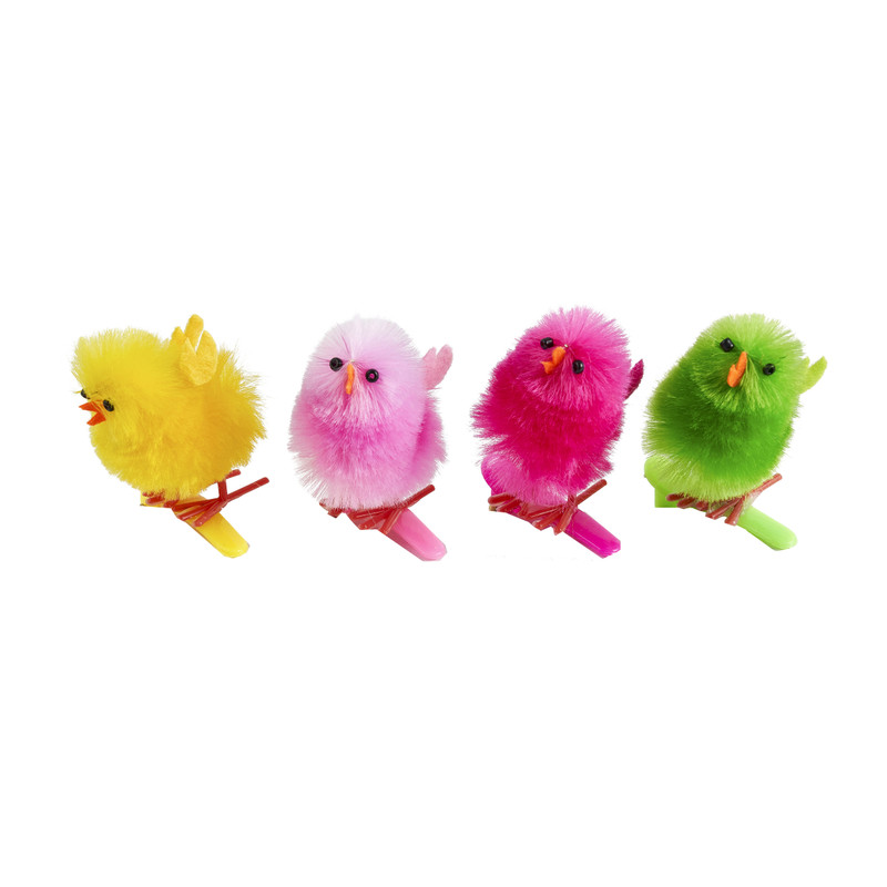 Chenille kuikens op knijper - 4 stuks