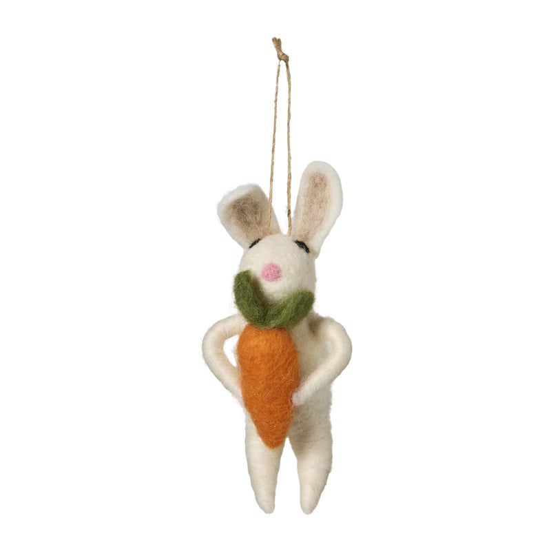 Hanger haas met wortel - wit/oranje
