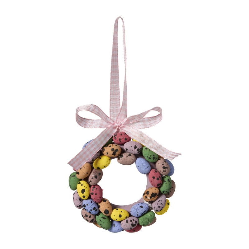 Paaskrans met gekleurde eitjes en strikjes  - multikleur - ø9x2.5 cm
