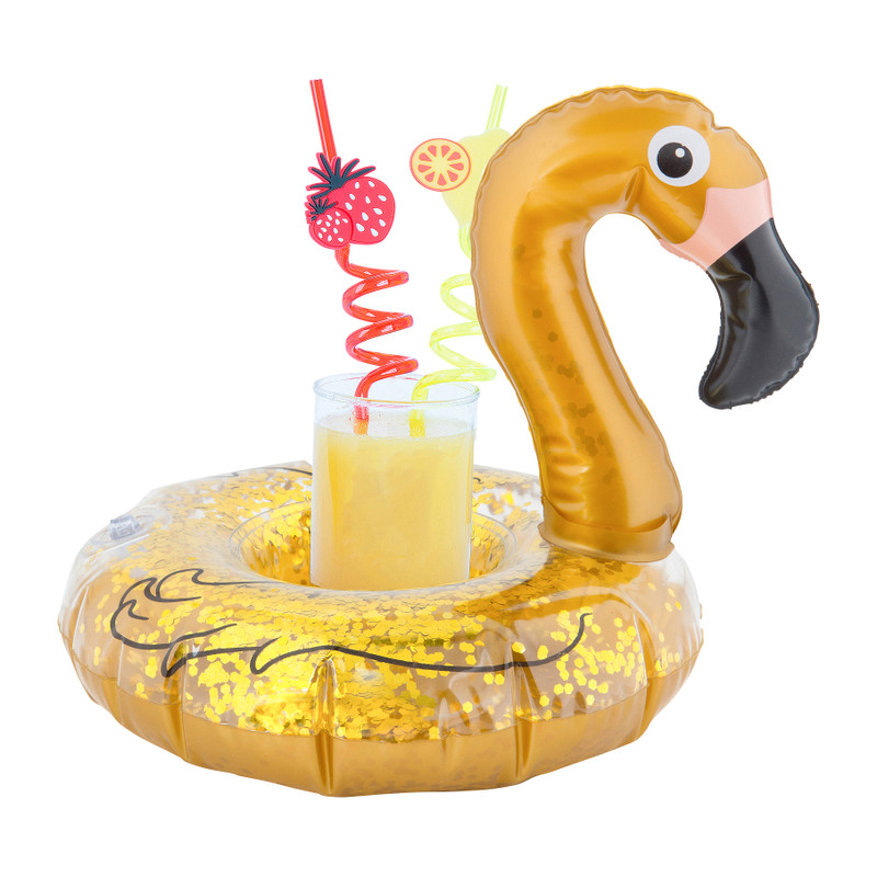 Flamingo drinkhouder - goudkleurig - 20x18 cm