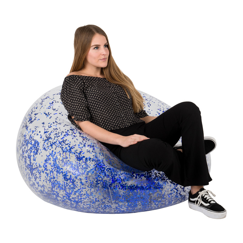 Opblaasbare glitterstoel - blauw