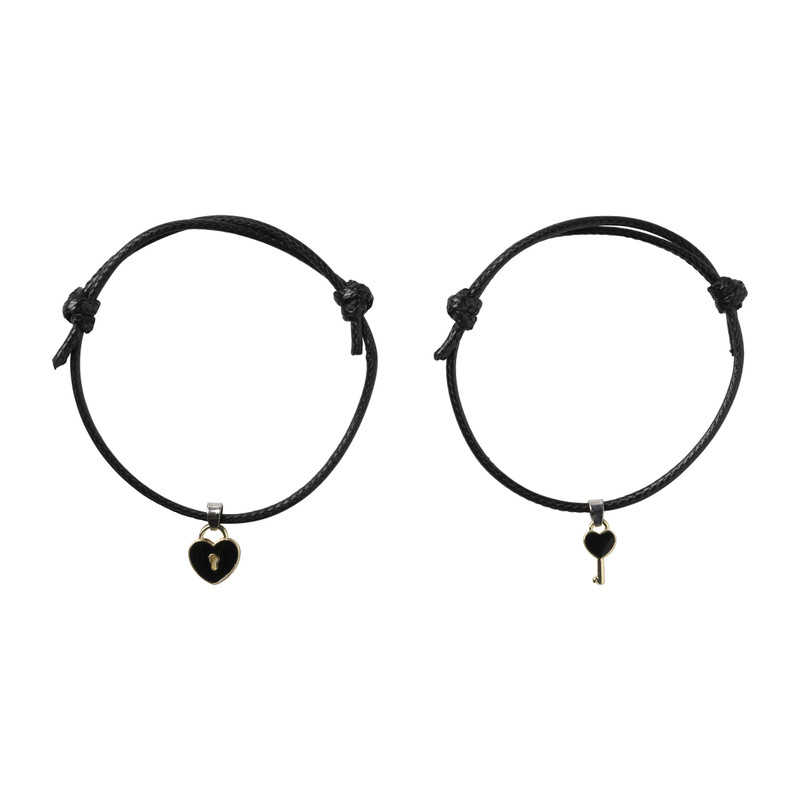 Armbandset met hartje en sleutel - zwart/goud