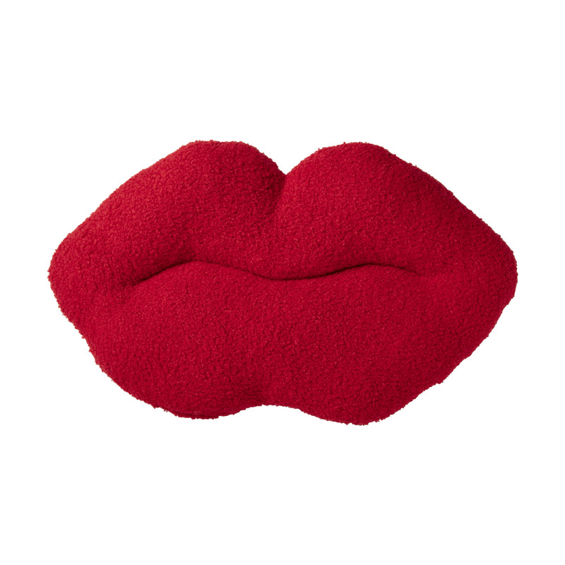 Kussen lippen teddy - rood - 25x50 cm