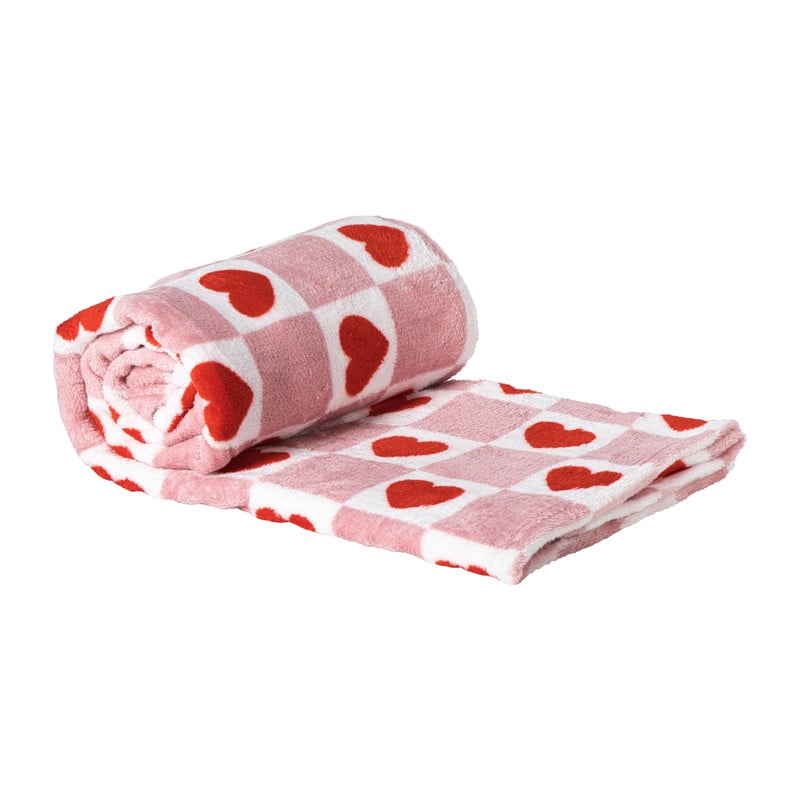 Deken met hartjesprint - roze/rood - 160x130cm