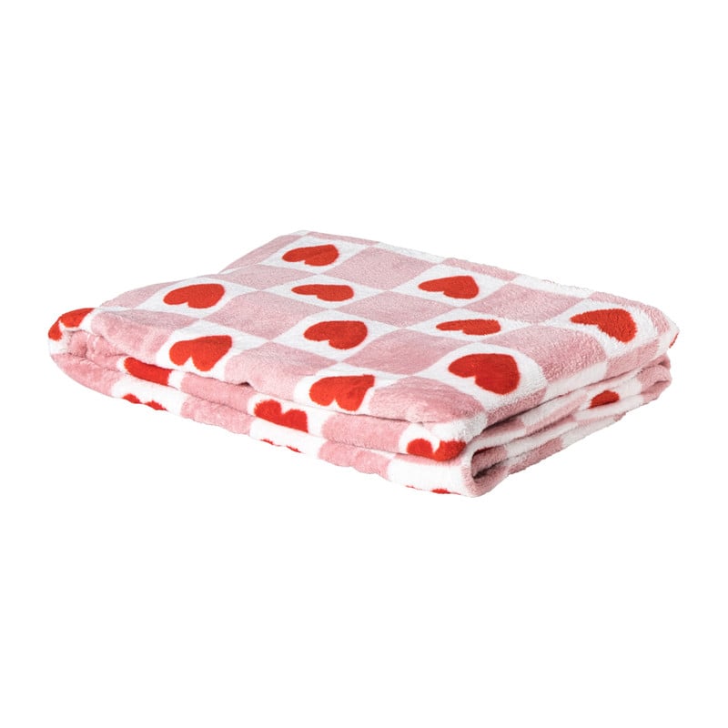 Deken met hartjesprint - roze/rood - 160x130cm