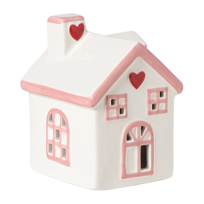 Keramiek huisje - roze/rood - 9x8x11.5cm