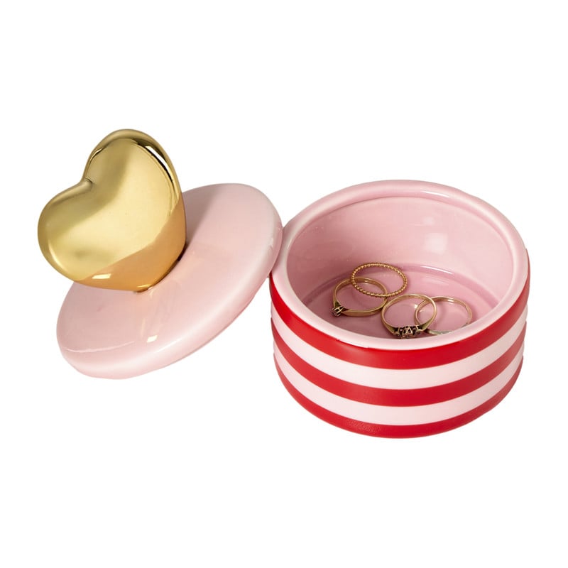 Doosje met hart deksel - roze/rood - ø8x9 cm