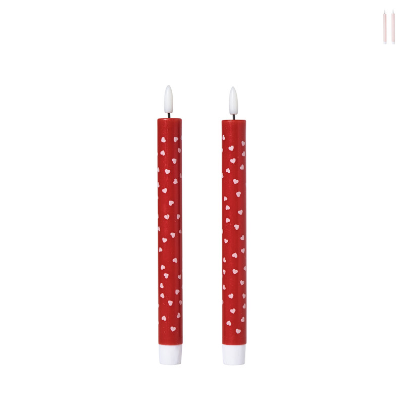 LED kaars hartjes - roze/rood - ø2.2x24 cm - diverse varianten