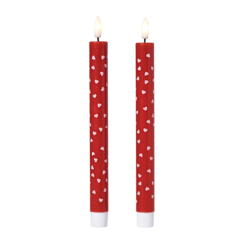 LED kaars hartjes - roze/rood - ø2.2x24 cm - diverse varianten