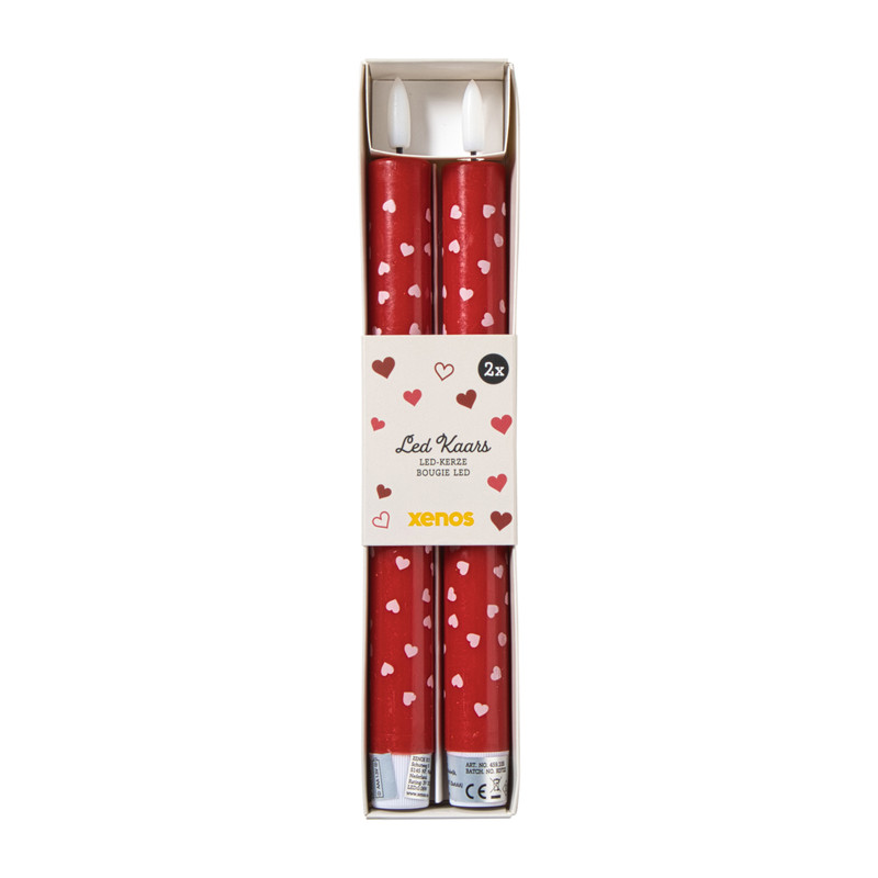 LED kaars hartjes - roze/rood - ø2.2x24 cm - diverse varianten