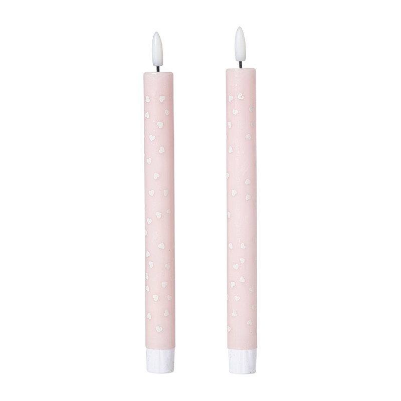 LED kaars hartjes - roze/rood - ø2.2x24 cm - diverse varianten