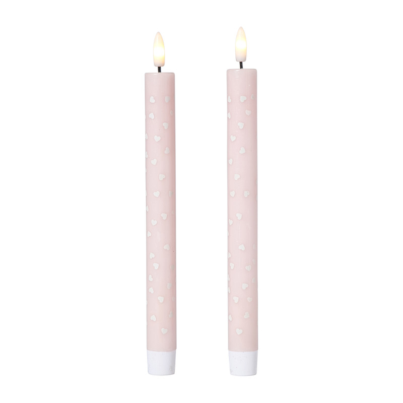 LED kaars hartjes - roze/rood - ø2.2x24 cm - diverse varianten