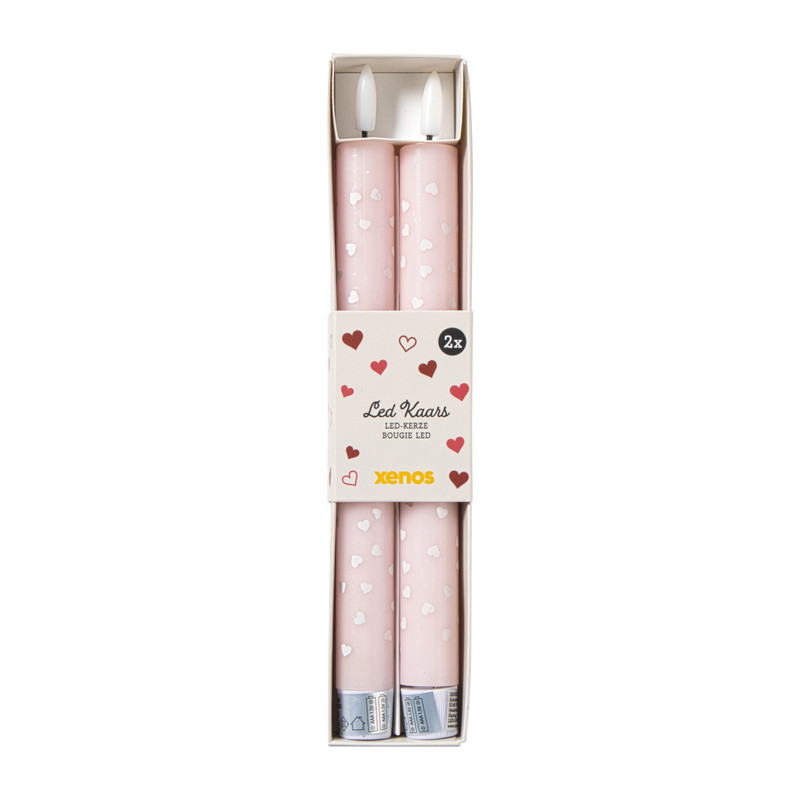 LED kaars hartjes - roze/rood - ø2.2x24 cm - diverse varianten