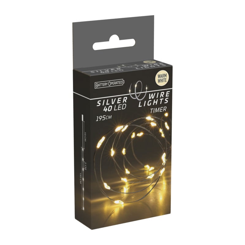 Zilverdraad verlichting met 40 LED lampjes - warm wit - 1.95 meter