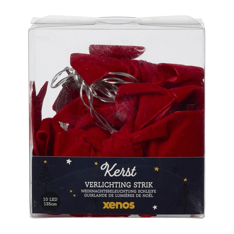 Kerstverlichting strik - 10 LED - rood - 135 cm