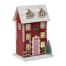 Kersthuis hout met led - rood - 16.5x13x28 cm