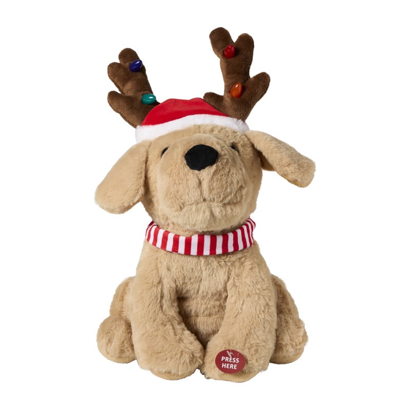 Hond met licht en geluid - bruin - 30x25x38 cm
