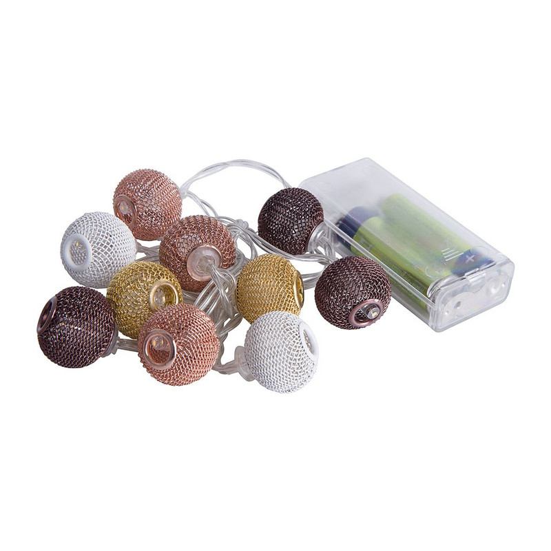 LED-verlichting met gekleurde bolletjes - koper/goud/wit - 10 lampjes