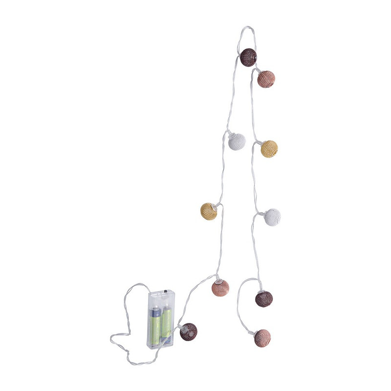 LED-verlichting met gekleurde bolletjes - koper/goud/wit - 10 lampjes