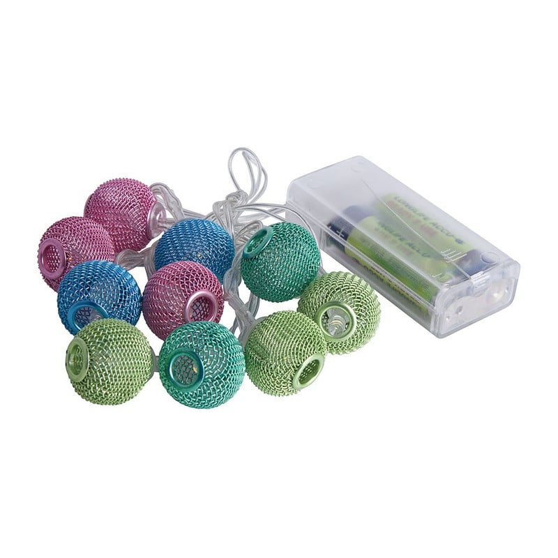 LED-verlichting met gekleurde bolletjes - groen/roze/blauw - 10 lampjes