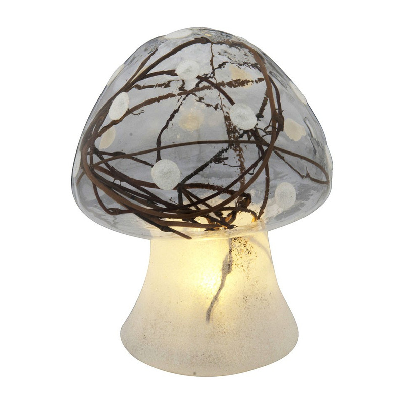 Paddenstoel met takjes en ledverlichting - 13 cm