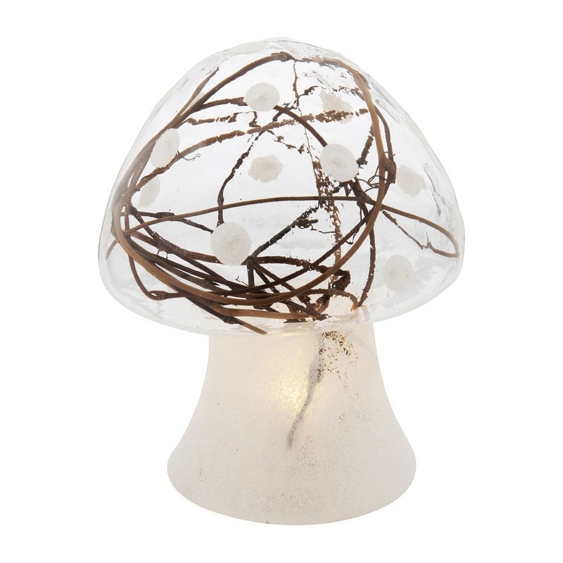 Paddenstoel met takjes en ledverlichting - 13 cm