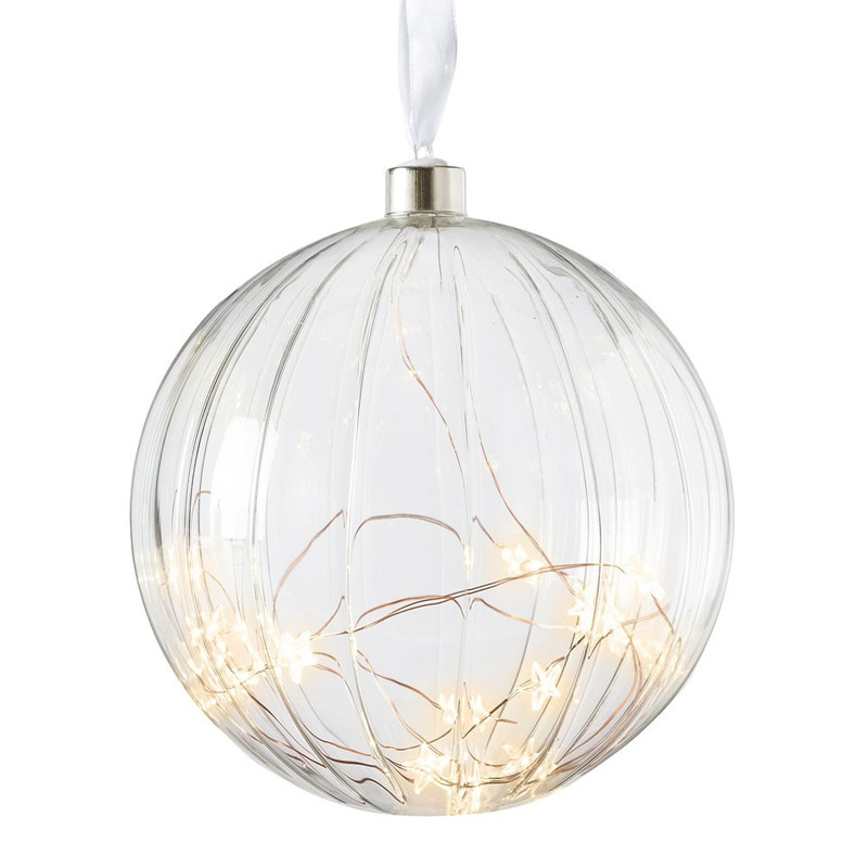 Kerstbal met sterretjes en verlichting - 15 cm