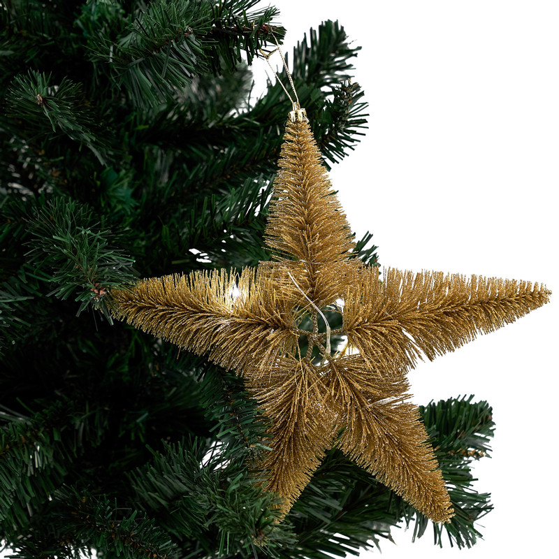 Kerstster met verlichting- goud - 25 cm 