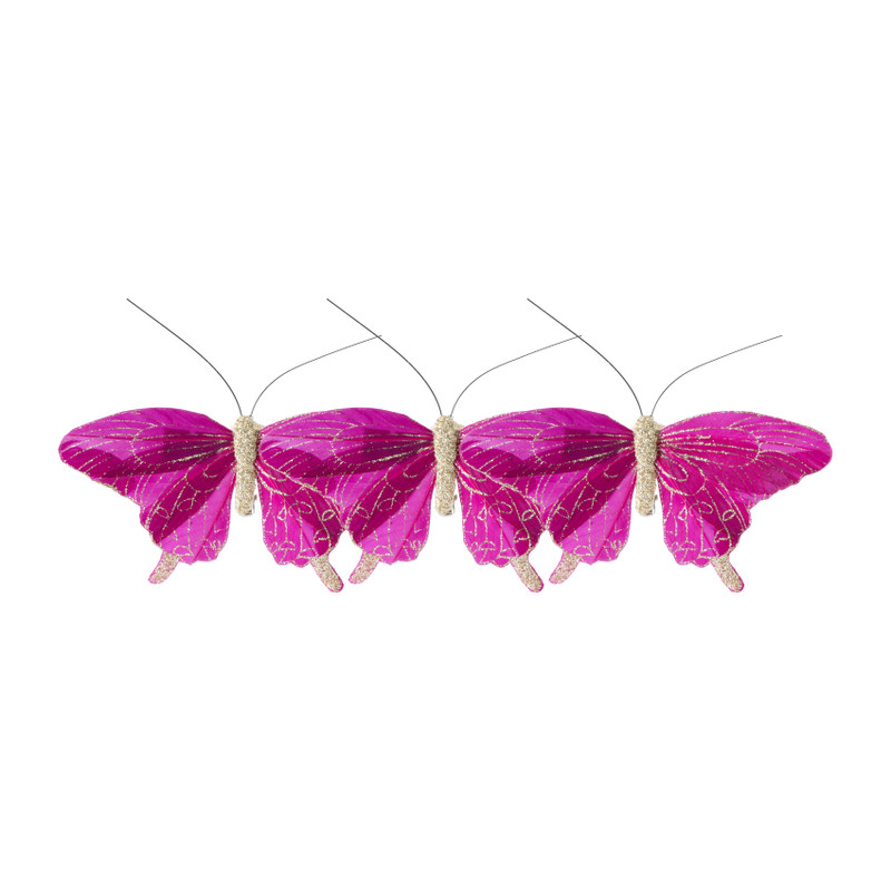 vlinder op clip - roze - 14 cm