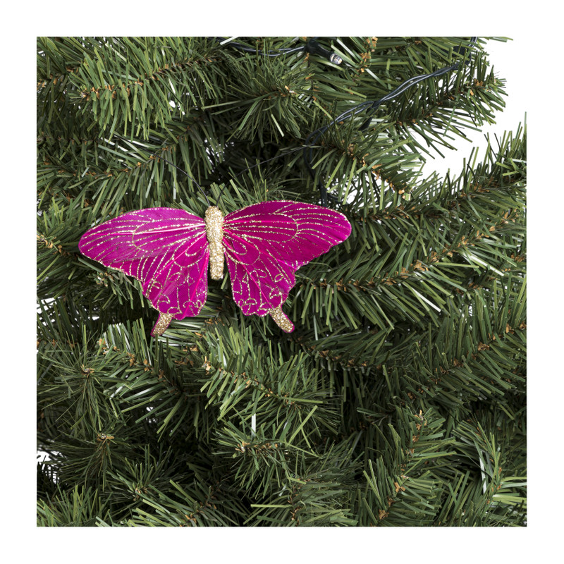 vlinder op clip - roze - 14 cm