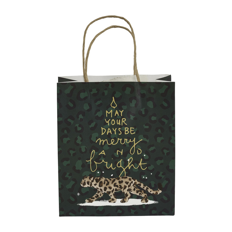Cadeautasje luipaard - groen - 18x21 cm 