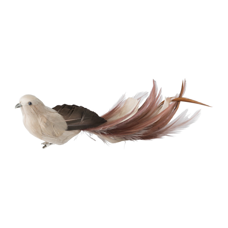 Vogel op clip - creme