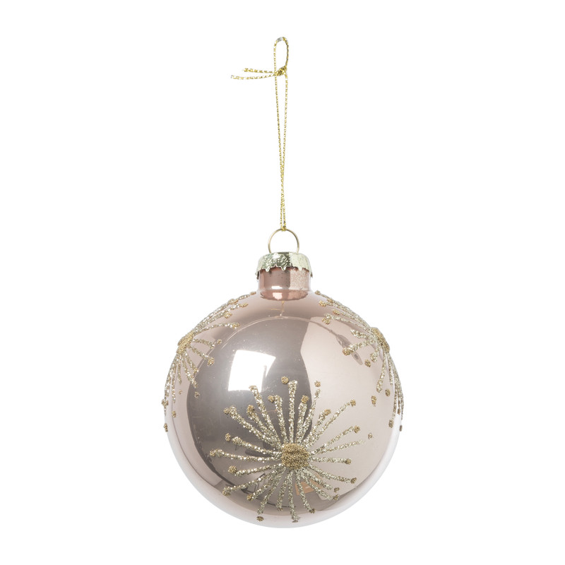 Kerstbal zon - roze - 8 cm
