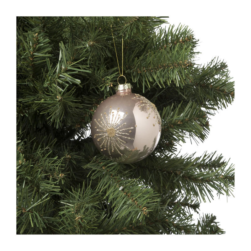 Kerstbal zon - roze - 8 cm
