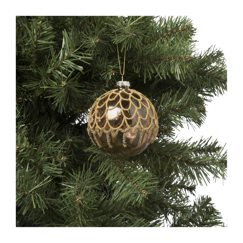 Kerstbal glitterprint - roze - 8 cm