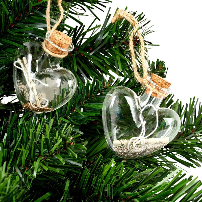 Hanger glazen hart met glitter - diverse varianten - 6 cm