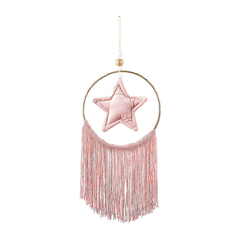Kersthanger ster met franjes - roze - 15 cm