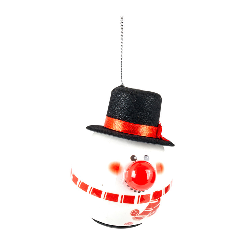 Kerstbal sneeuwpop met LED - Ø6,5 cm