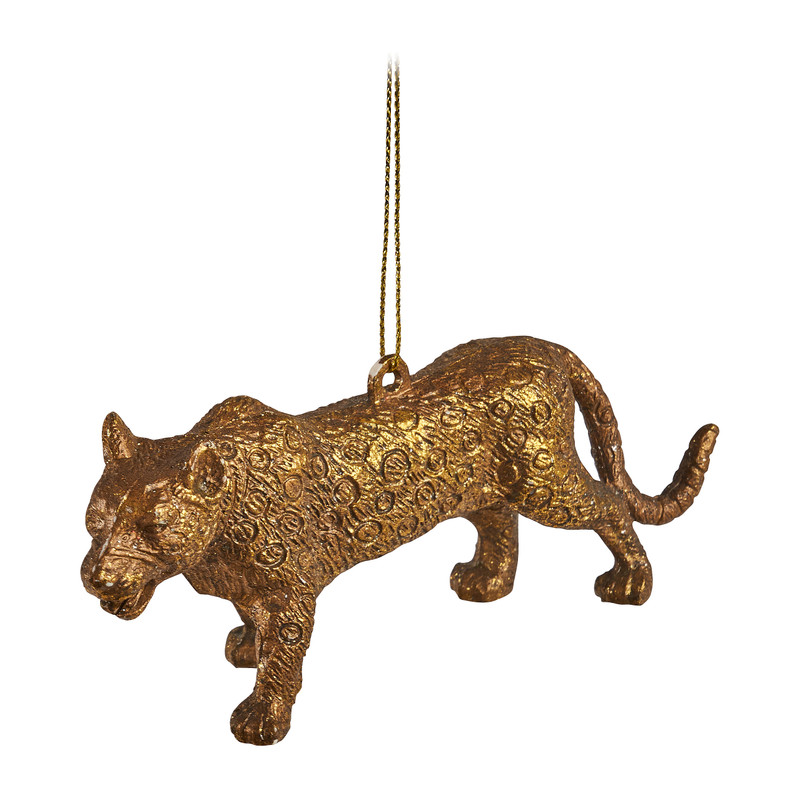 Kersthanger luipaard - goud - 12 cm