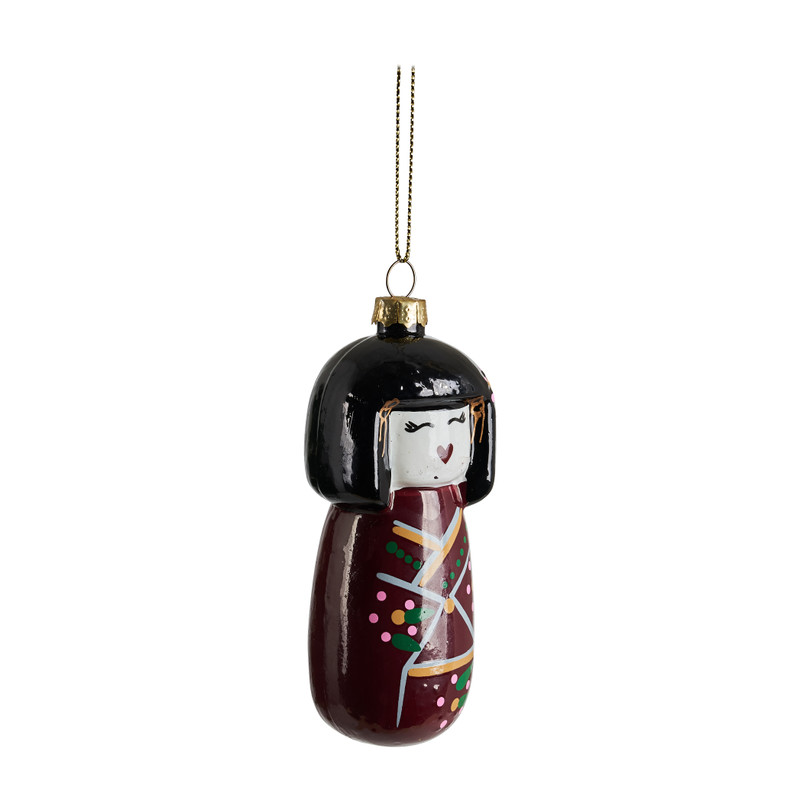 Kersthanger geisha - donker rood - 10 cm