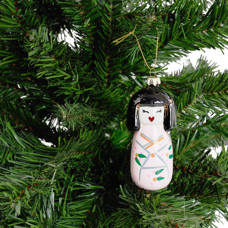 Kersthanger geisha - roze - 10 cm