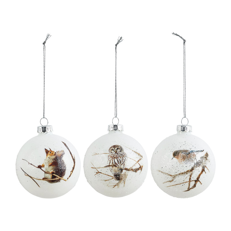 Kerstballen dieren - wit - 3 stuks
